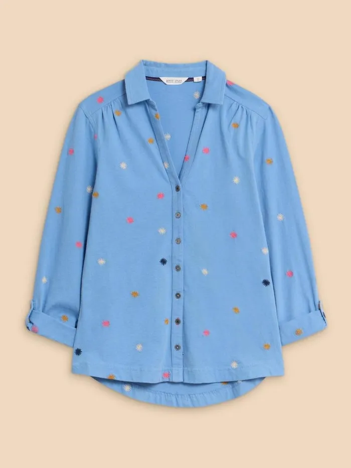 White Stuff SHIRTS and BLOUSES ANNIE JERSEY EMBROIDERED SHIRT Blue Multi 8211 Women