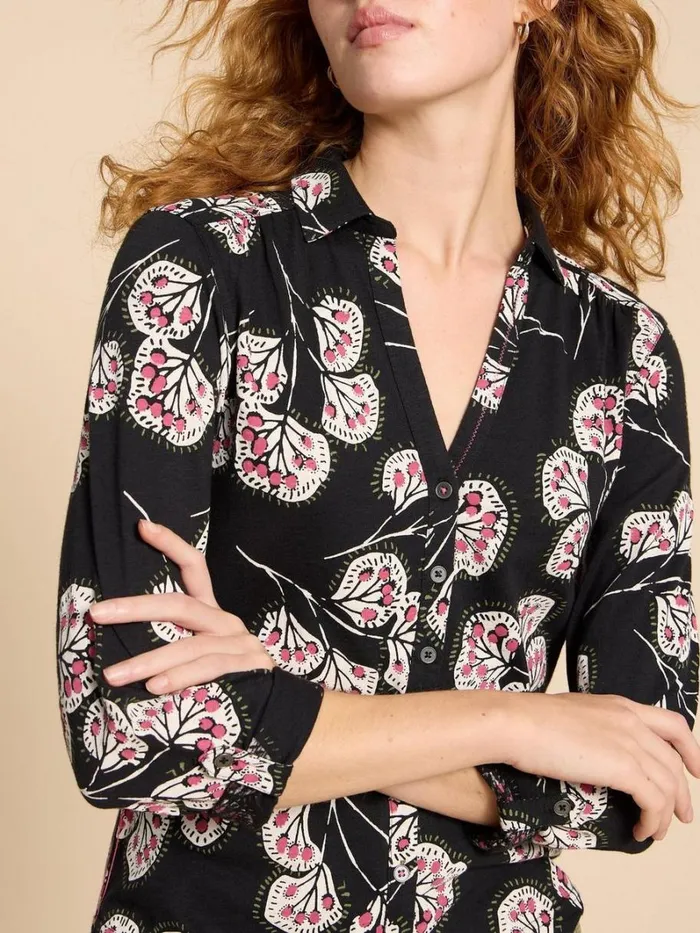 White Stuff SHIRTS and BLOUSES ANNIE JERSEY PRINT SHIRT Black Print 8211 Women