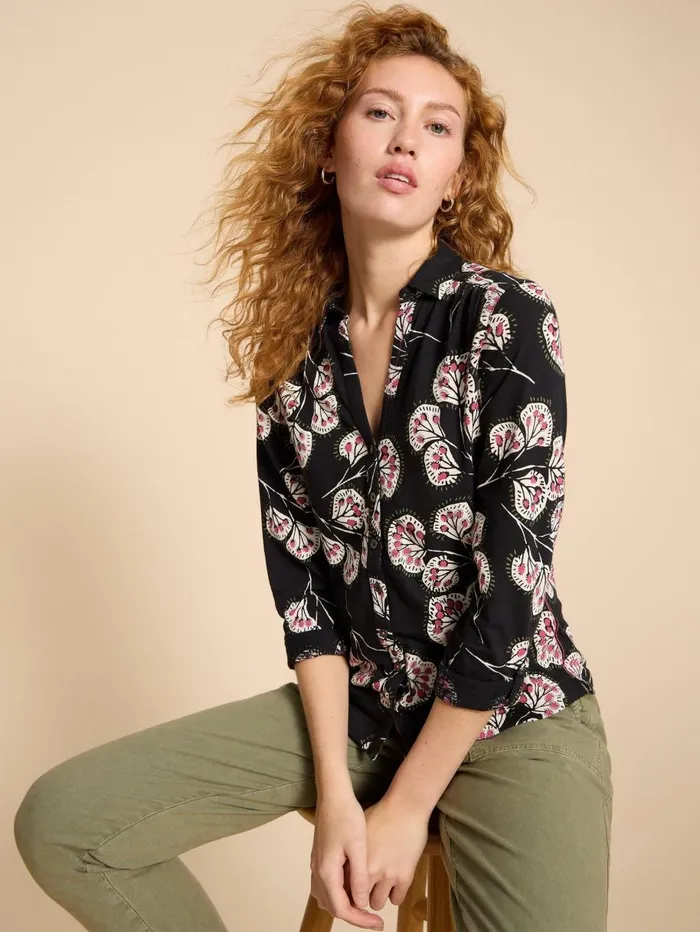 White Stuff SHIRTS and BLOUSES ANNIE JERSEY PRINT SHIRT Black Print 8211 Women