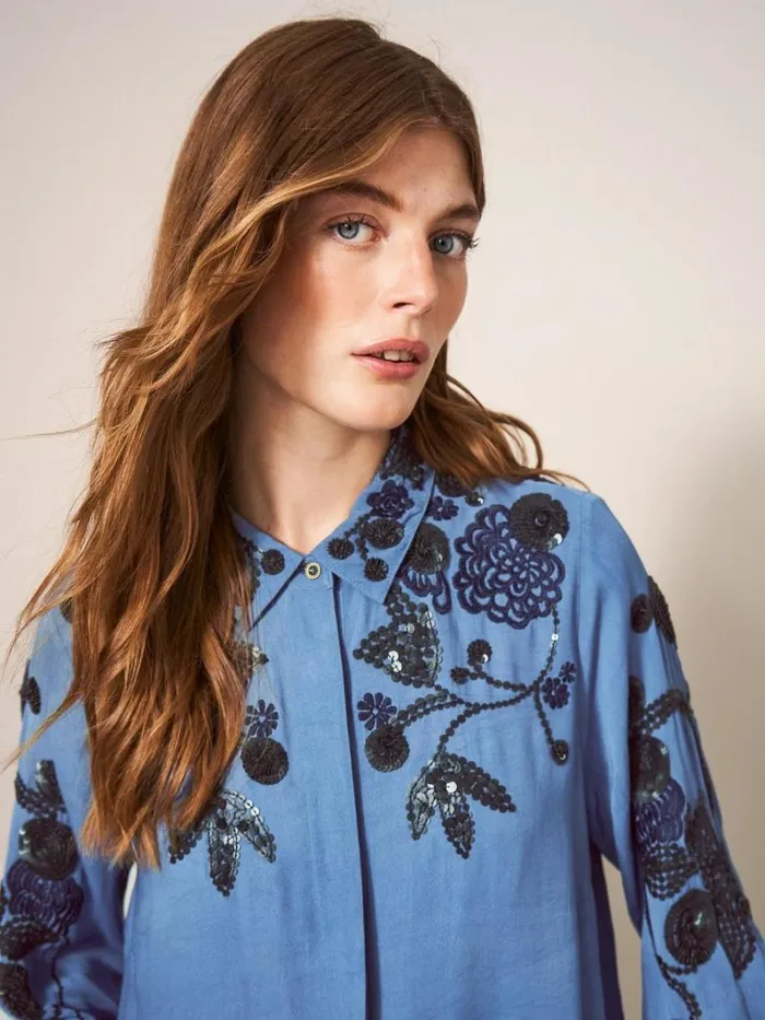 White Stuff SHIRTS and BLOUSES Arden Sequin Shirt Blue Multi 8211 Women