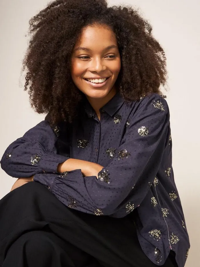 White Stuff SHIRTS and BLOUSES Ayla Sequin Shirt Black Multi 8211 Women
