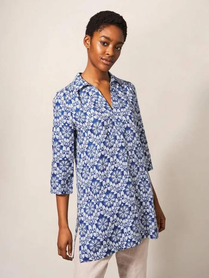 White Stuff SHIRTS and BLOUSES Blaire Linen Versatile Tunic Blue Multi 8211 Women White Stuff SHIRTS and BLOUSES Blaire Linen Versatile Tunic Blue Multi 8211 Women