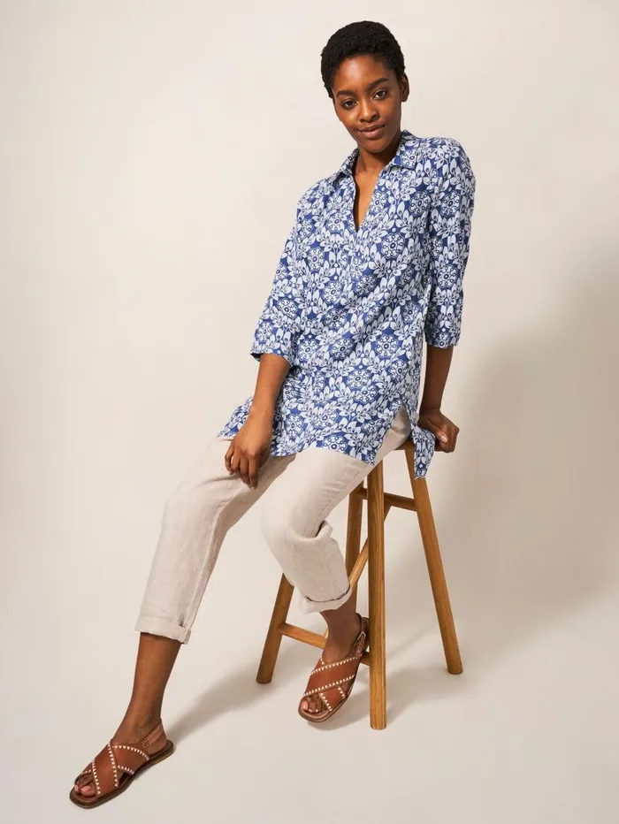 White Stuff SHIRTS and BLOUSES Blaire Linen Versatile Tunic Blue Multi 8211 Women White Stuff SHIRTS and BLOUSES Blaire Linen Versatile Tunic Blue Multi 8211 Women