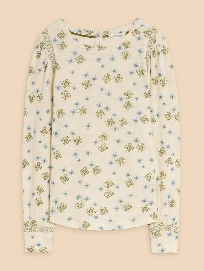 White Stuff SHIRTS and BLOUSES BLAKE PUFF SLEEVE TOP Ivory Multi 8211 Women