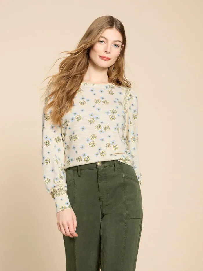 White Stuff SHIRTS and BLOUSES BLAKE PUFF SLEEVE TOP Ivory Multi 8211 Women