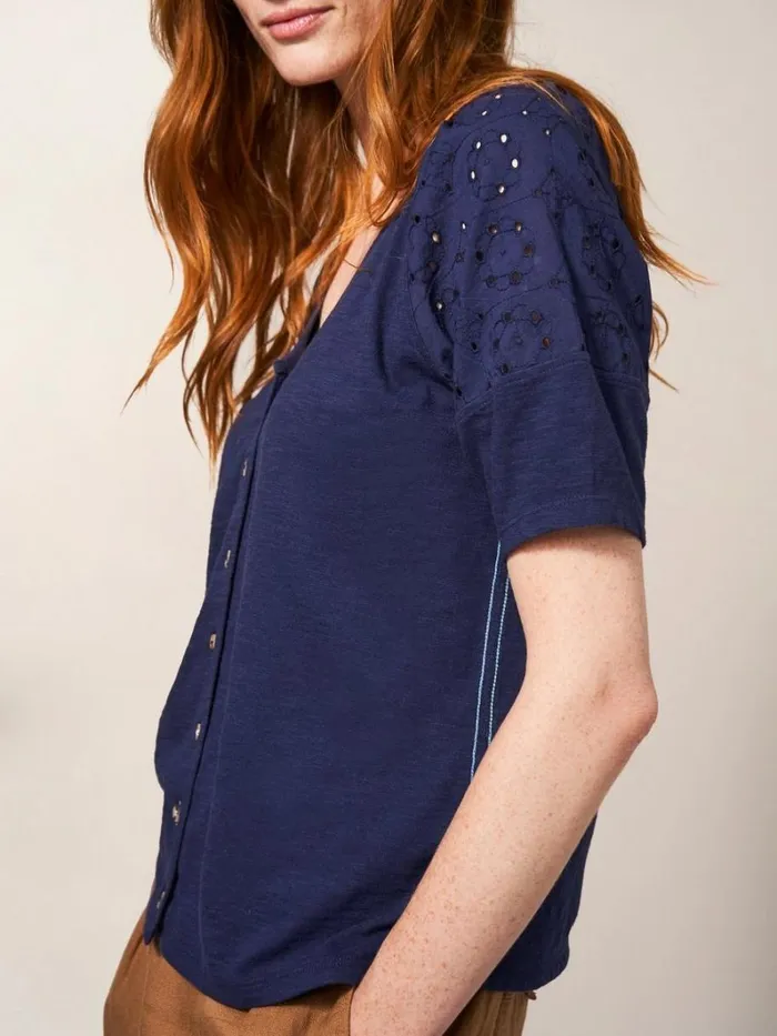 White Stuff SHIRTS and BLOUSES BRODERIE MIX TWO WAY TOP French Navy 8211 Women White Stuff SHIRTS and BLOUSES BRODERIE MIX TWO WAY TOP French Navy 8211 Women