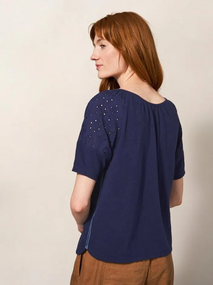White Stuff SHIRTS and BLOUSES BRODERIE MIX TWO WAY TOP French Navy 8211 Women White Stuff SHIRTS and BLOUSES BRODERIE MIX TWO WAY TOP French Navy 8211 Women