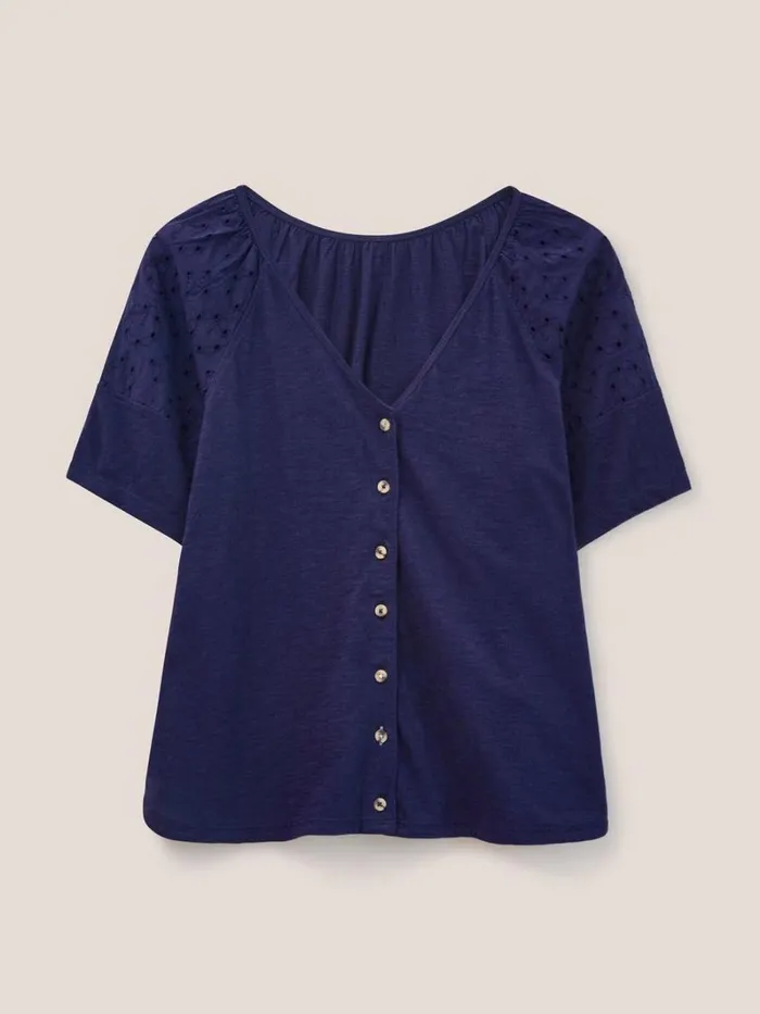 White Stuff SHIRTS and BLOUSES BRODERIE MIX TWO WAY TOP French Navy 8211 Women White Stuff SHIRTS and BLOUSES BRODERIE MIX TWO WAY TOP French Navy 8211 Women