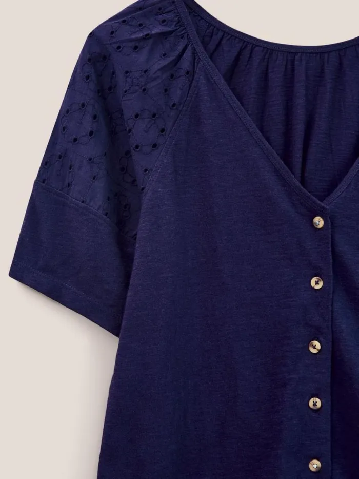 White Stuff SHIRTS and BLOUSES BRODERIE MIX TWO WAY TOP French Navy 8211 Women White Stuff SHIRTS and BLOUSES BRODERIE MIX TWO WAY TOP French Navy 8211 Women