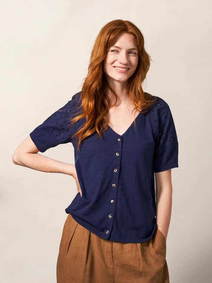 White Stuff SHIRTS and BLOUSES BRODERIE MIX TWO WAY TOP French Navy 8211 Women White Stuff SHIRTS and BLOUSES BRODERIE MIX TWO WAY TOP French Navy 8211 Women