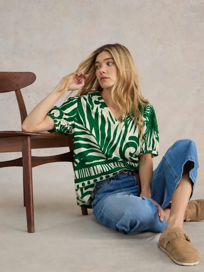 White Stuff SHIRTS and BLOUSES Elisa Eco Vero Top Green Print 8211 Women White Stuff SHIRTS and BLOUSES Elisa Eco Vero Top Green Print 8211 Women