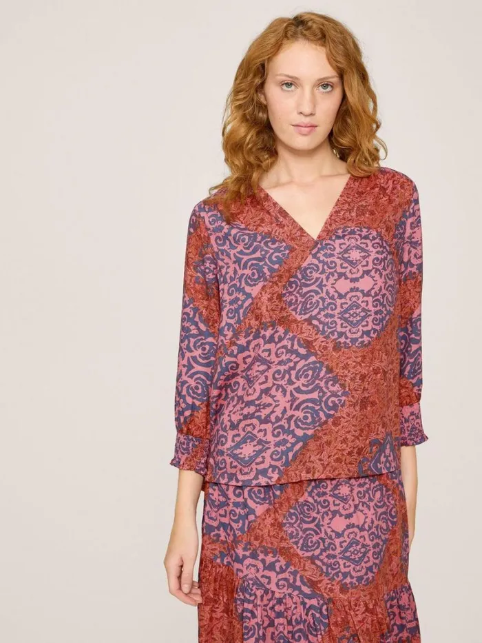 White Stuff SHIRTS and BLOUSES Elisa Eco Vero V Neck Top Red Multi 8211 Women