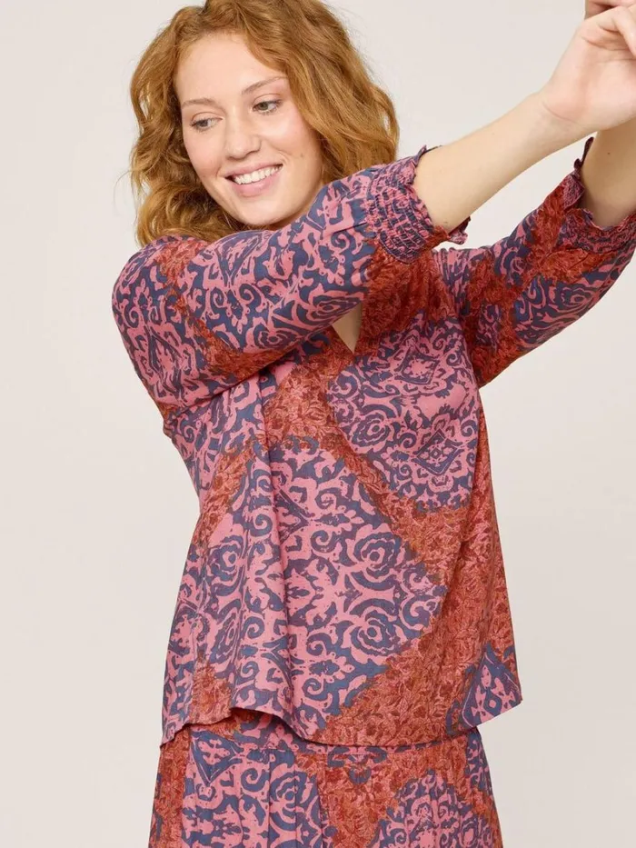 White Stuff SHIRTS and BLOUSES Elisa Eco Vero V Neck Top Red Multi 8211 Women