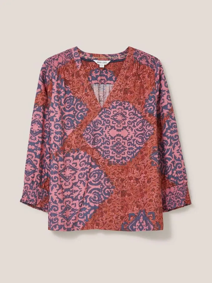 White Stuff SHIRTS and BLOUSES Elisa Eco Vero V Neck Top Red Multi 8211 Women