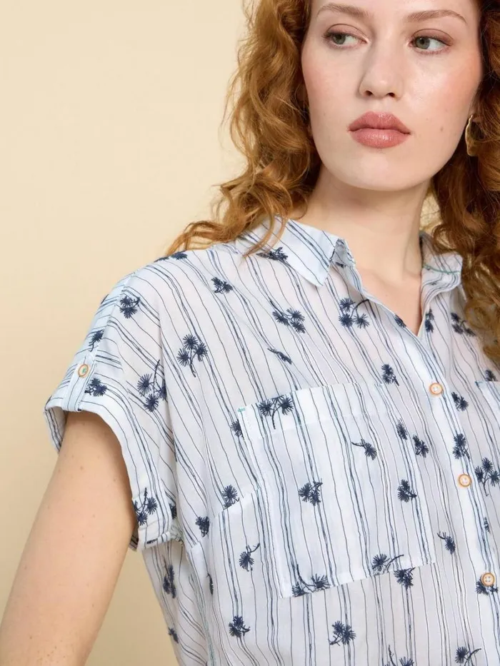 White Stuff SHIRTS and BLOUSES Ellie Stripe Embroidered Shirt Ivory Multi 8211 Women