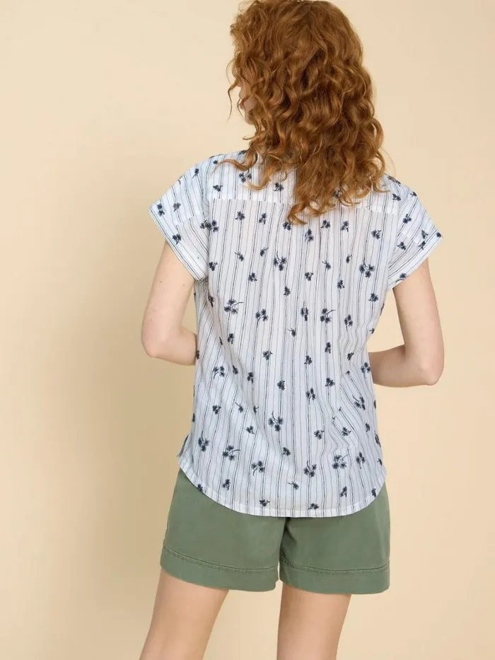 White Stuff SHIRTS and BLOUSES Ellie Stripe Embroidered Shirt Ivory Multi 8211 Women