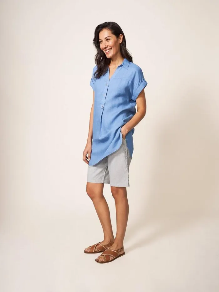 White Stuff SHIRTS and BLOUSES Elsie Linen Tunic Mid Blue 8211 Women