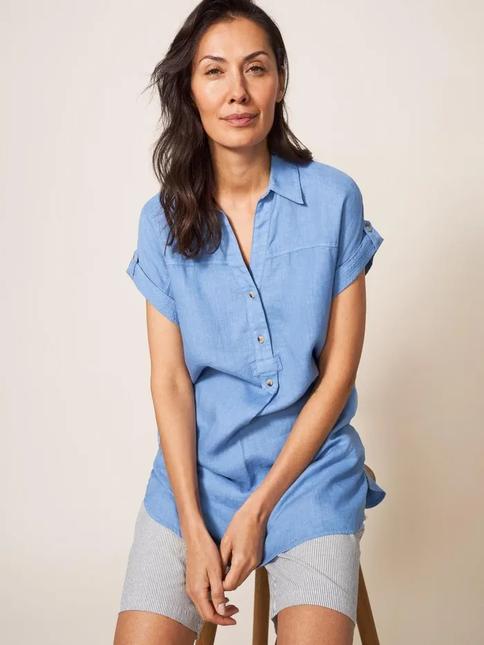 White Stuff SHIRTS and BLOUSES Elsie Linen Tunic Mid Blue 8211 Women