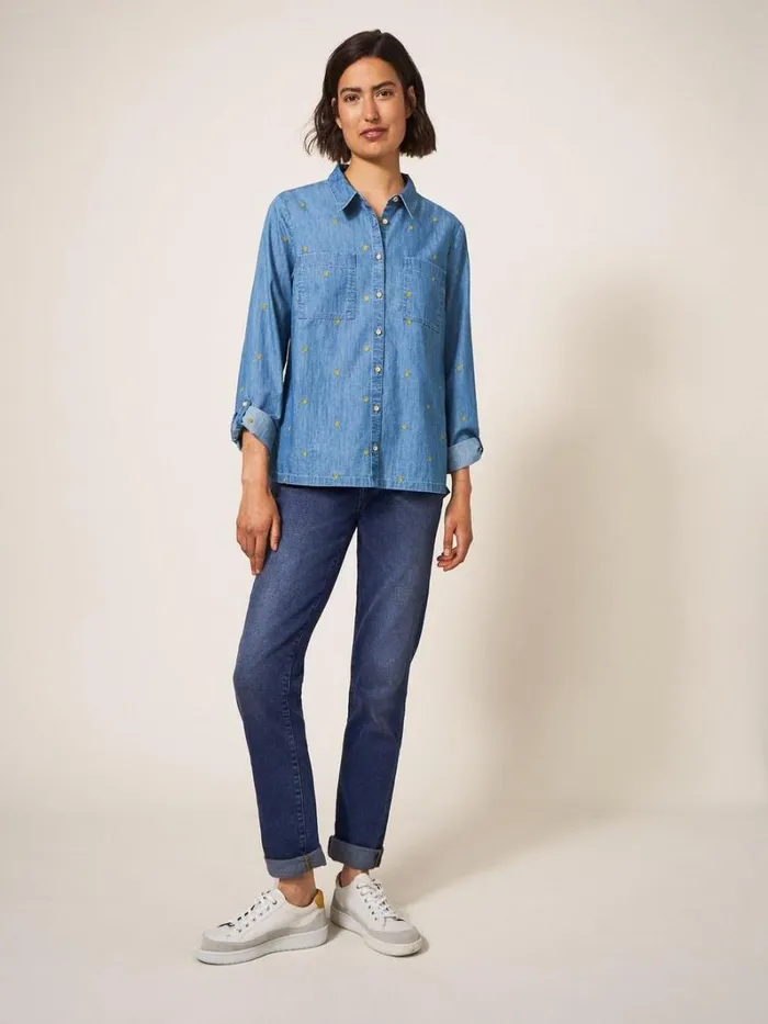 White Stuff SHIRTS and BLOUSES Embroidered Sophie Shirt Denim Multi 8211 Women