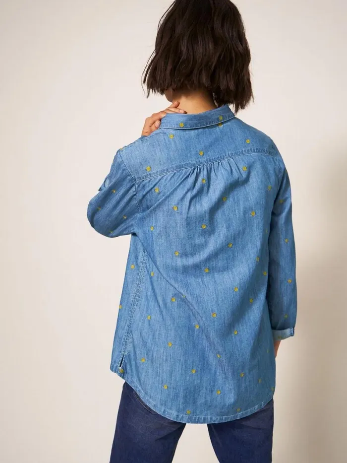 White Stuff SHIRTS and BLOUSES Embroidered Sophie Shirt Denim Multi 8211 Women