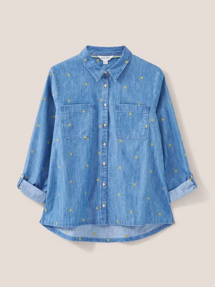 White Stuff SHIRTS and BLOUSES Embroidered Sophie Shirt Denim Multi 8211 Women
