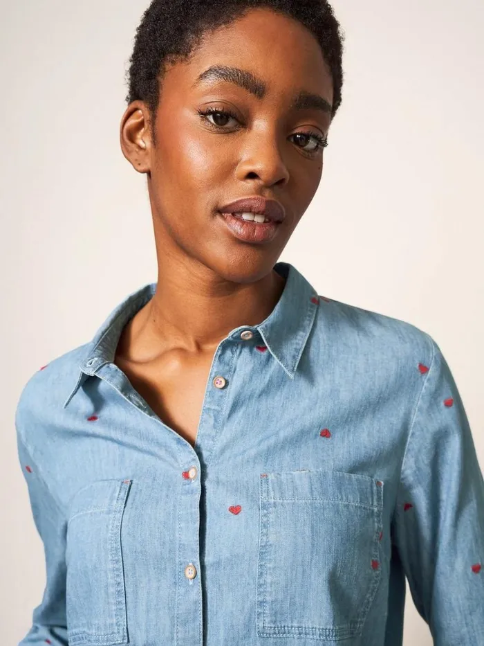 White Stuff SHIRTS and BLOUSES Emilia Heart Emb Shirt Denim Multi 8211 Women White Stuff SHIRTS and BLOUSES Emilia Heart Emb Shirt Denim Multi 8211 Women