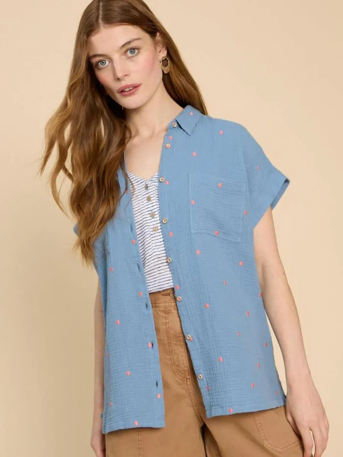 White Stuff SHIRTS and BLOUSES Emma Double Cloth Shirt Blue Multi 8211 Women