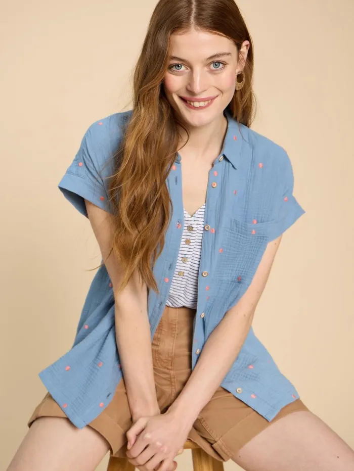 White Stuff SHIRTS and BLOUSES Emma Double Cloth Shirt Blue Multi 8211 Women