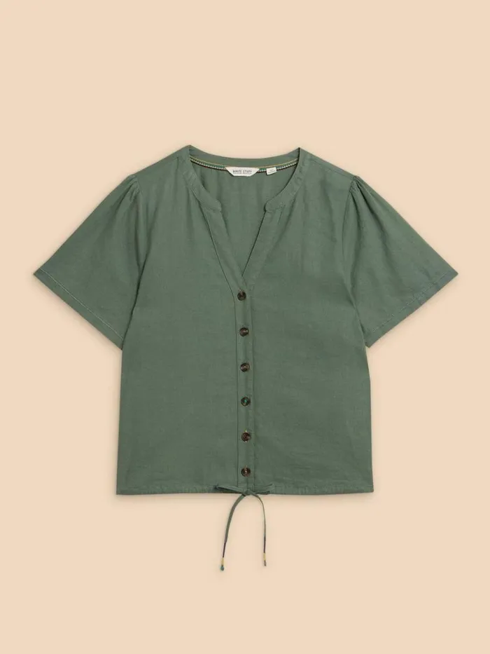 White Stuff SHIRTS and BLOUSES Ferne Linen Blend Shirt Khaki Green 8211 Women