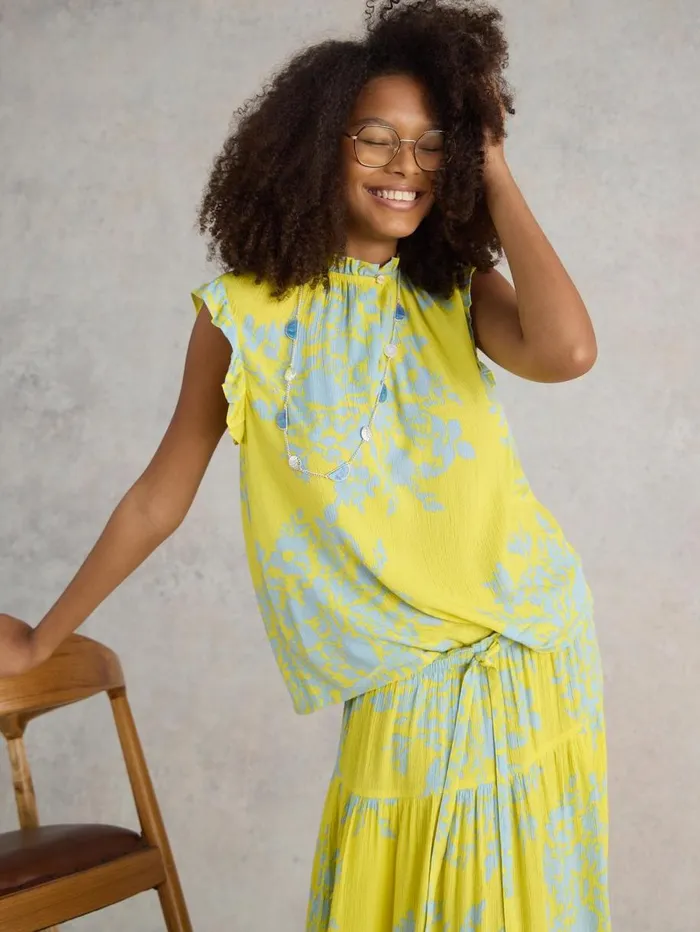 White Stuff SHIRTS and BLOUSES Florence Eco Vero Vest Yellow Print 8211 Women