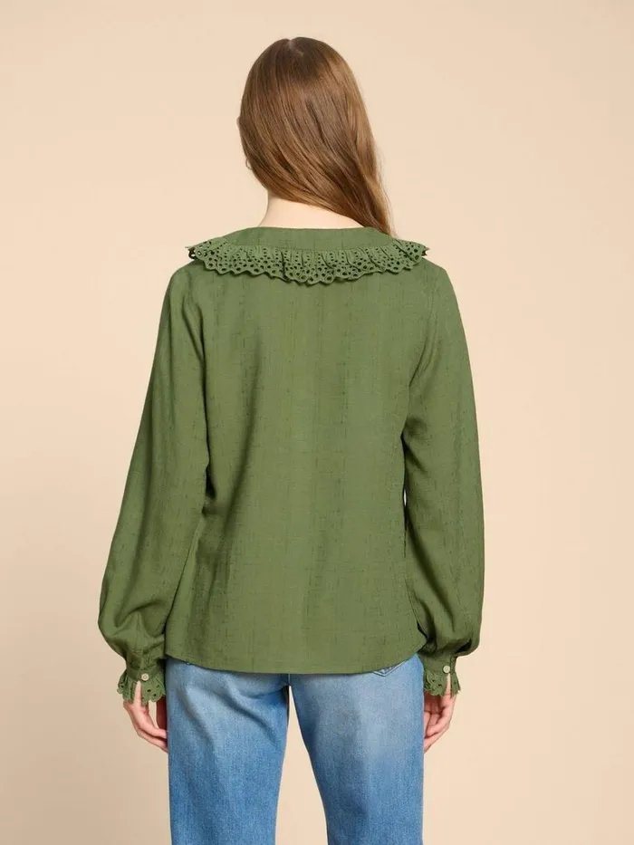 White Stuff SHIRTS and BLOUSES Lara Broderie Shirt Mid Green 8211 Women