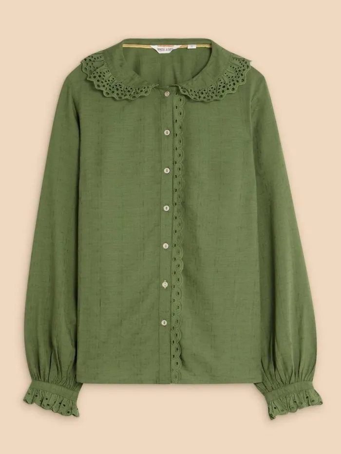 White Stuff SHIRTS and BLOUSES Lara Broderie Shirt Mid Green 8211 Women