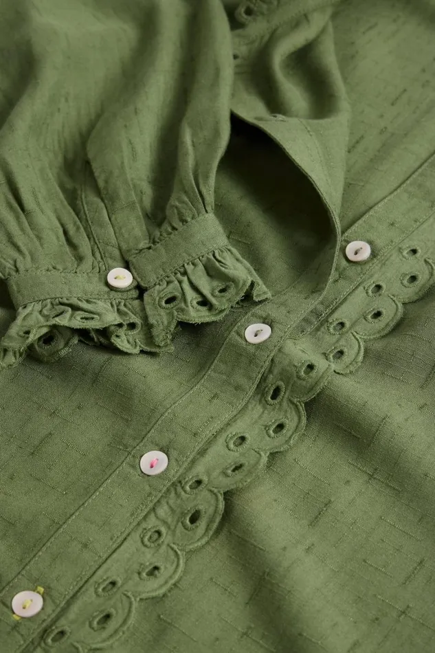 White Stuff SHIRTS and BLOUSES Lara Broderie Shirt Mid Green 8211 Women