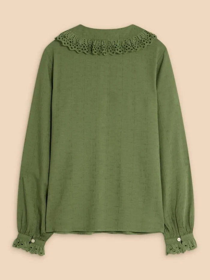White Stuff SHIRTS and BLOUSES Lara Broderie Shirt Mid Green 8211 Women