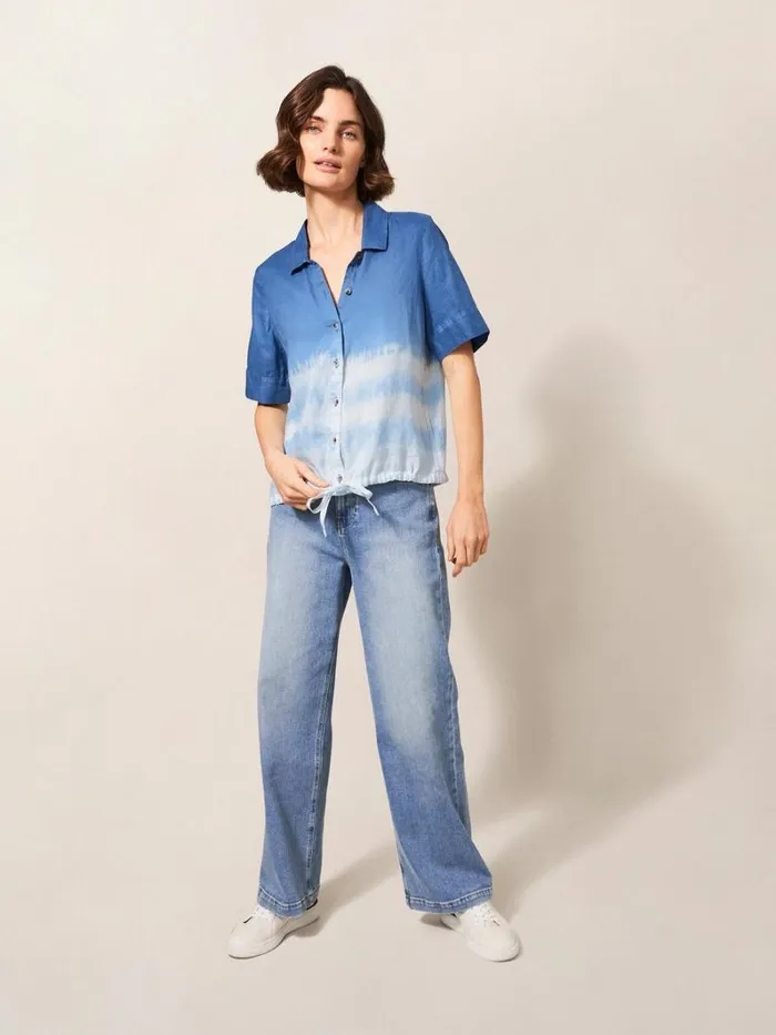 White Stuff SHIRTS and BLOUSES Lily Tie Hem Linen Shirt Navy Multi 8211 Women