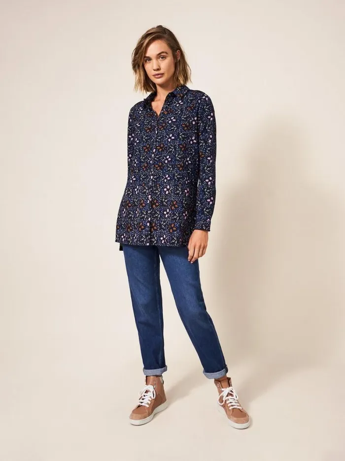 White Stuff SHIRTS and BLOUSES Lottie Longline Mix Shirt Navy Multi 8211 Women