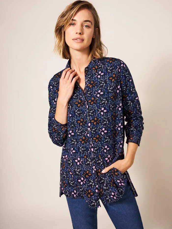 White Stuff SHIRTS and BLOUSES Lottie Longline Mix Shirt Navy Multi 8211 Women White Stuff SHIRTS and BLOUSES Lottie Longline Mix Shirt Navy Multi 8211 Women