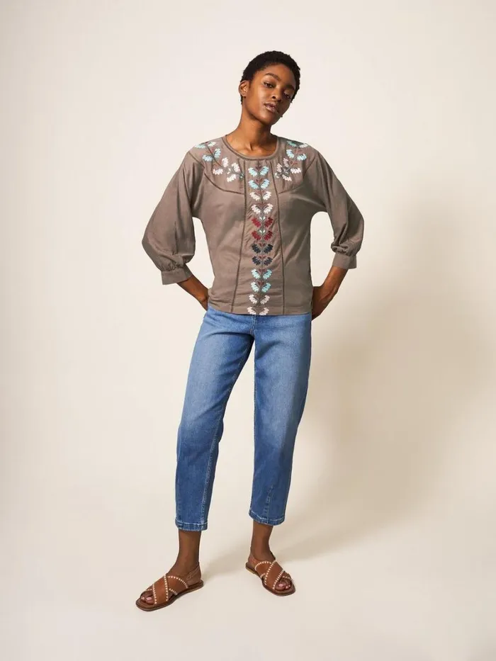 White Stuff SHIRTS and BLOUSES MOLLIE EMBROIDERED TOP Natural Multi 8211 Women