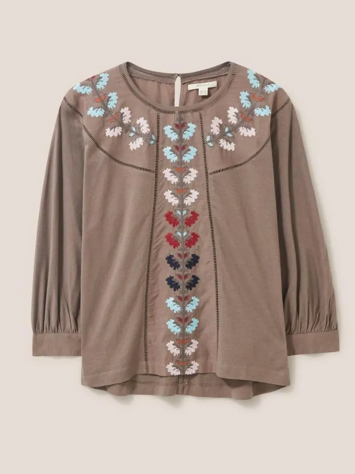 White Stuff SHIRTS and BLOUSES MOLLIE EMBROIDERED TOP Natural Multi 8211 Women