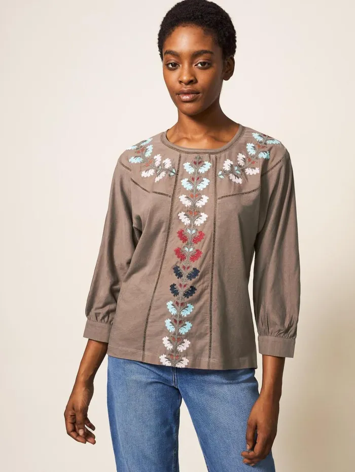 White Stuff SHIRTS and BLOUSES MOLLIE EMBROIDERED TOP Natural Multi 8211 Women