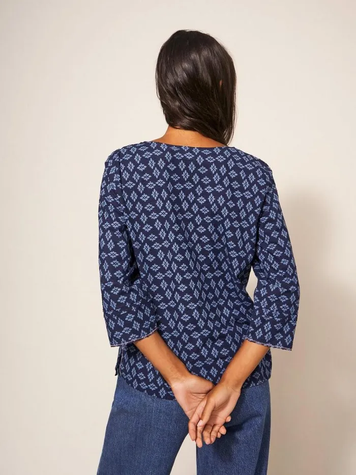 White Stuff SHIRTS and BLOUSES Rae Cotton Top Navy Multi 8211 Women