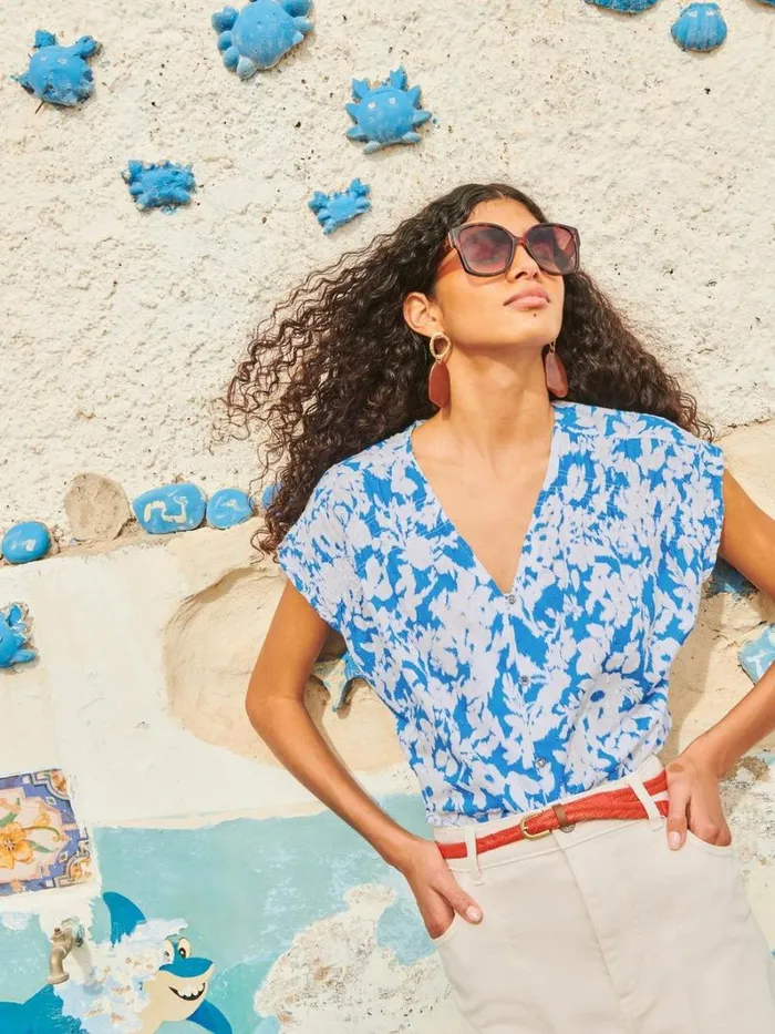 White Stuff SHIRTS and BLOUSES Rae Organic Cotton Vest Blue Multi 8211 Women White Stuff SHIRTS and BLOUSES Rae Organic Cotton Vest Blue Multi 8211 Women