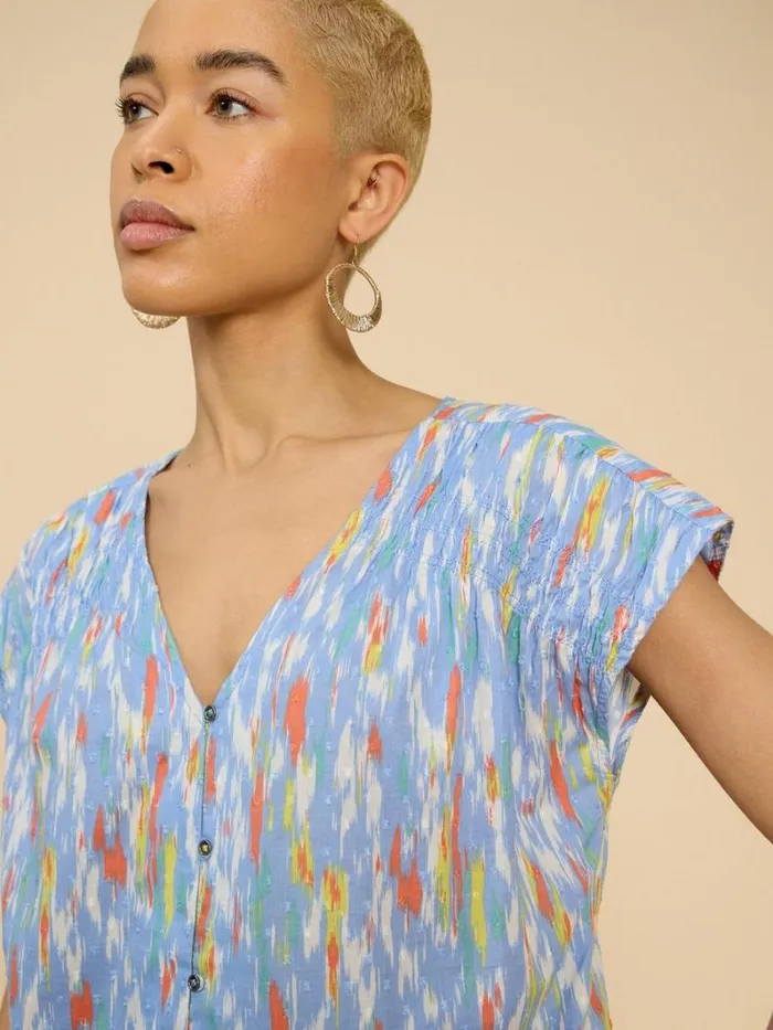 White Stuff SHIRTS and BLOUSES Rae Organic Cotton Vest Blue Print 8211 Women