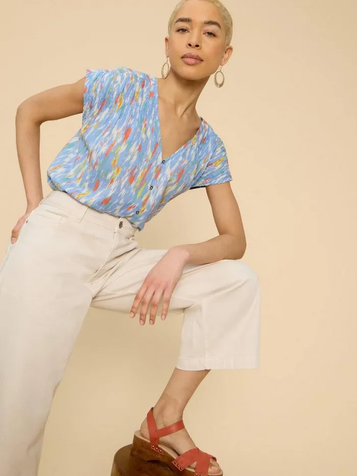 White Stuff SHIRTS and BLOUSES Rae Organic Cotton Vest Blue Print 8211 Women White Stuff SHIRTS and BLOUSES Rae Organic Cotton Vest Blue Print 8211 Women