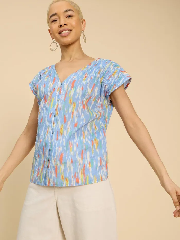 White Stuff SHIRTS and BLOUSES Rae Organic Cotton Vest Blue Print 8211 Women White Stuff SHIRTS and BLOUSES Rae Organic Cotton Vest Blue Print 8211 Women