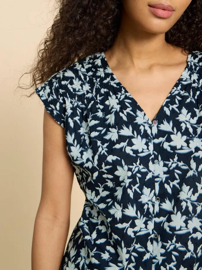 White Stuff SHIRTS and BLOUSES Rae Organic Cotton Vest Navy Print 8211 Women