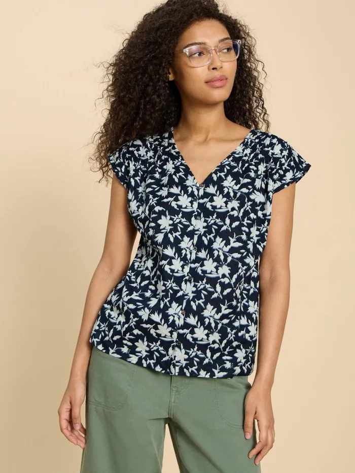 White Stuff SHIRTS and BLOUSES Rae Organic Cotton Vest Navy Print 8211 Women