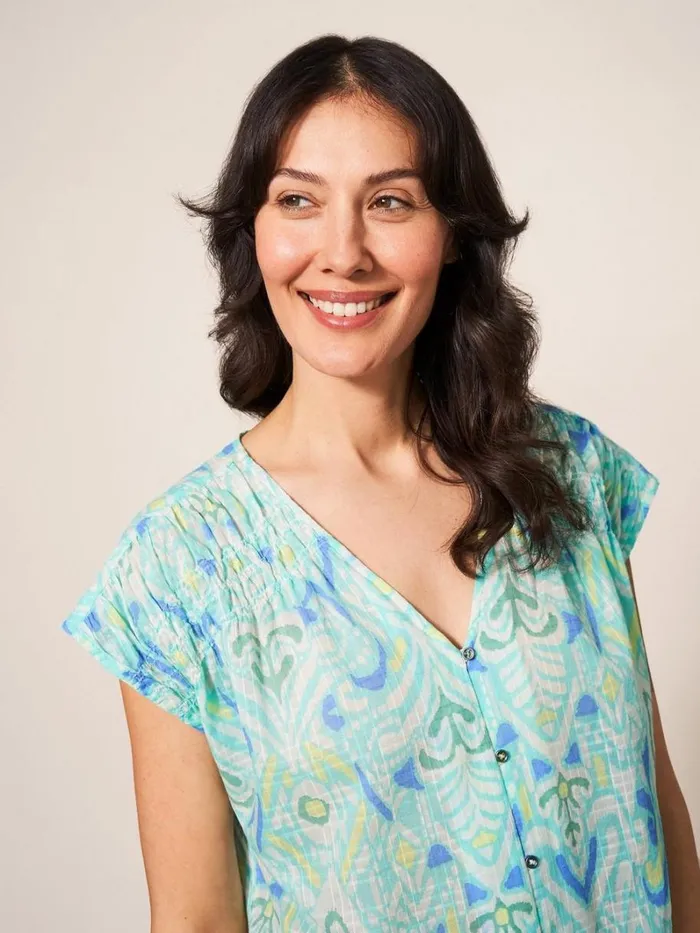 White Stuff SHIRTS and BLOUSES Rae Organic Vest Cotton Ivory Print 8211 Women