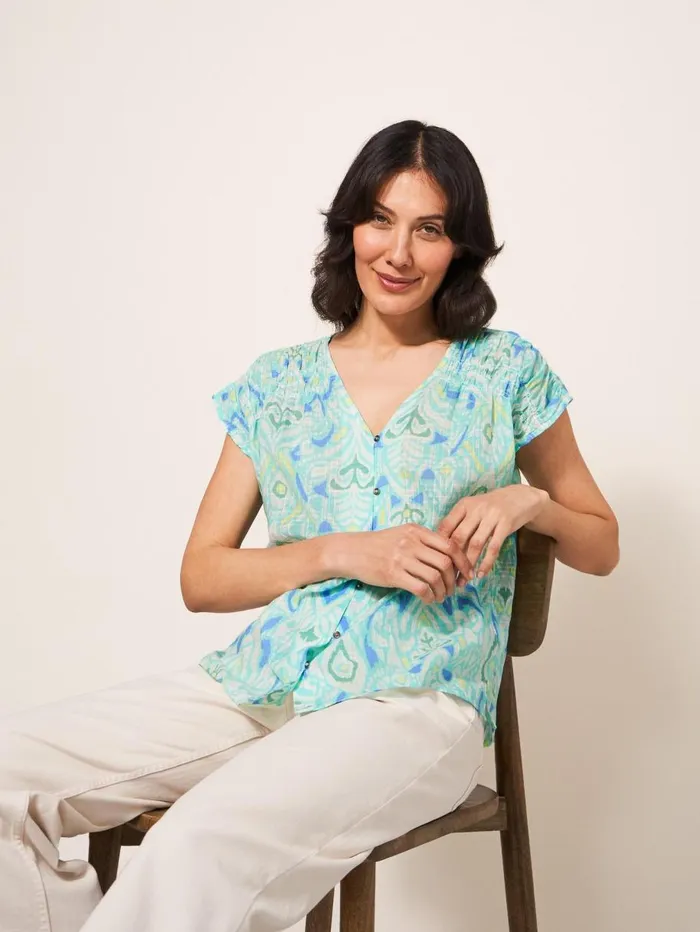 White Stuff SHIRTS and BLOUSES Rae Organic Vest Cotton Ivory Print 8211 Women