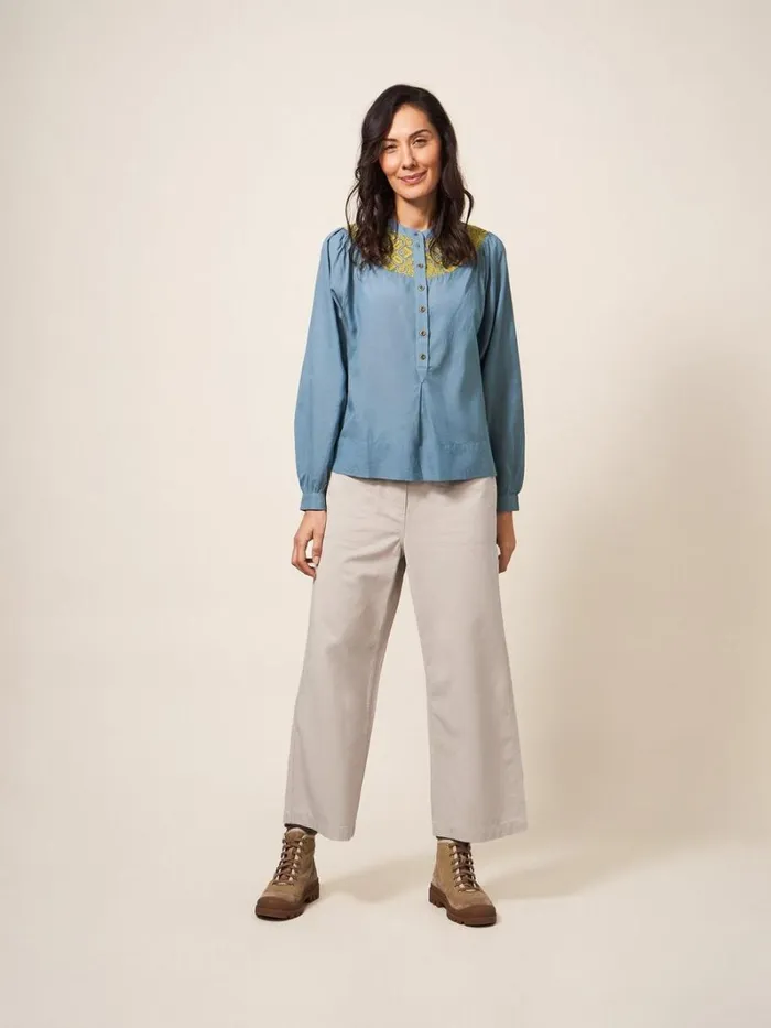 White Stuff SHIRTS and BLOUSES ROSE EMBROIDERED TOP Blue Multi 8211 Women